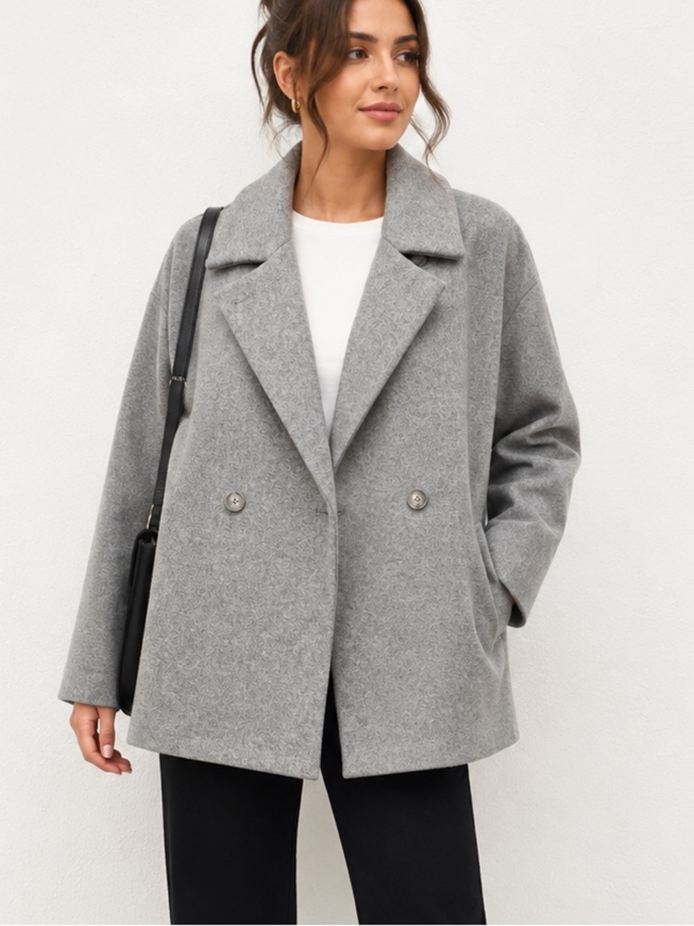 Zara Light Grey Double-Breasted Pea Coat S